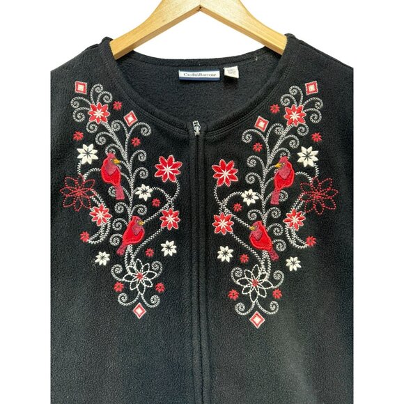 Croft & Barrow Womens Embroidered Cardinal Fleece Jacket 1X Black Red Floral - Picture 4 of 10